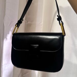 SOLD - Elegant Black Leather Shoulder Bag